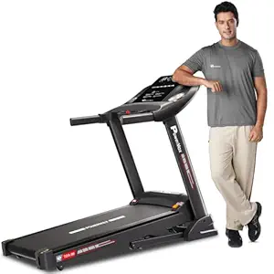 PowerMax Fitness TDA-96 4HP Auto Incline Treadmill for Home Use | 110KG User Wt. | Bluetooth for Music & Tracking App | 12 Pre-Set Program | Heart Rate Sensors & Hydraulic Folding, LED Display