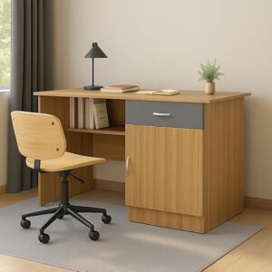 Engineered Wood Study & Office Table 120x60x75cm | Matte Finish | Free Standing Compact Computer Desk with Drawer & Cabinet | 1 Year Warranty | Brown Finish - Urban Teak